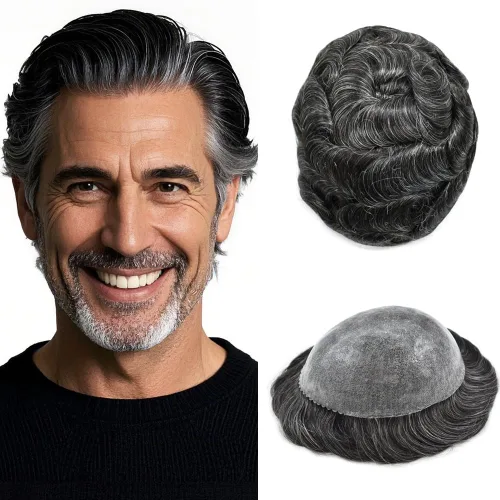 Vista 115 de Toupee for Men Hair Piece Real Human Hair Full Poly Skin Mens Toupee Mens Hair System Injected PU Hair System Invisible Hairpiece for