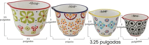 Vista 2 de Creative Co-Op Tazas medidoras de gres estampadas a mano con estampado floral (juego de 4 tamaños/diseños)