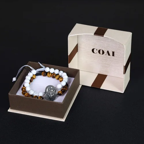 Vista 7 de COAI Pulseras de piedra My Sun and Stars Moon of My Life para parejas, Piedra, howlita