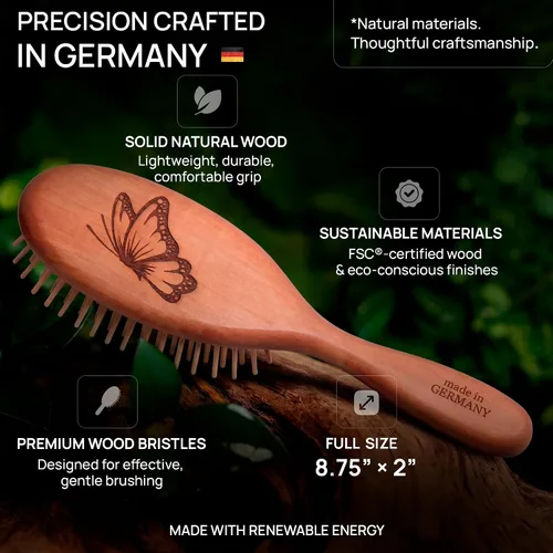 Vista 7 de Cepillo de madera natural para mujer, cepillo de cerdas de madera antiroturas con mango de madera de pera, masaje suave del cuero cabelludo