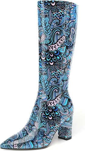 Vista 176 de AMBELIGHT Botas altas hasta la rodilla con cremallera y puntera puntiaguda para mujer, de patente sólida, tacón alto, 3.3 pulgadas
