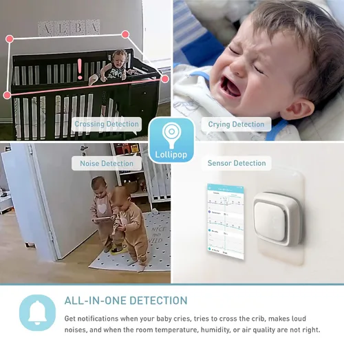 Vista 4 de Lollipop Monitor de bebé (algodón de azúcar) - Cámara inteligente Wi-Fi completa de detección real de llanto con plan adicional en la aplicación