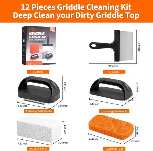 Vista 7 de Kit de limpieza de plancha para Blackstone, kit de limpieza de parrilla plana para exteriores, accesorios de limpieza de plancha, cepillo