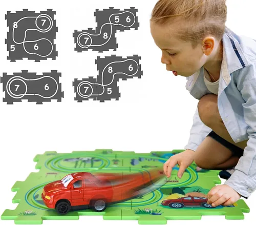 Vista 11 de Regalo de Cumpleaños para Niño de 4 Años, Set de Pista de Carros Rompecabezas para Niños con Mapa de Carretera, Set de Juego de Carros de Pista