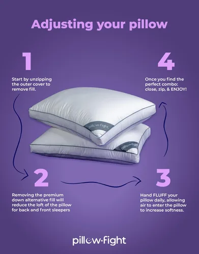 Vista 4 de Pillow Fight Almohada de cama alternativa de plumón premium, tamaño Queen/estándar, lujosa y ajustable, almohada refrescante para personas que