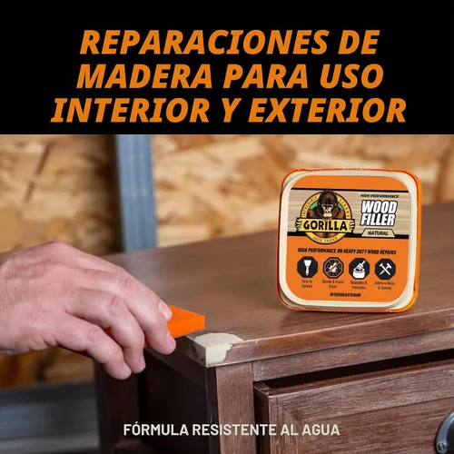 Vista 6 de Kit de reparación de madera de Gorilla, relleno multiusos con espátula y bloque de lijado.