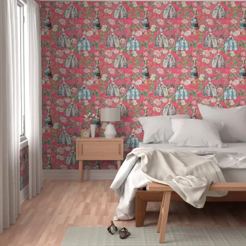 Vista 5 de Papel tapiz para despegar y pegar, flores francesas, rosas, jardín, rosa, estilo vintage, siglo botánico, flores para niñas, papel tapiz extraíble
