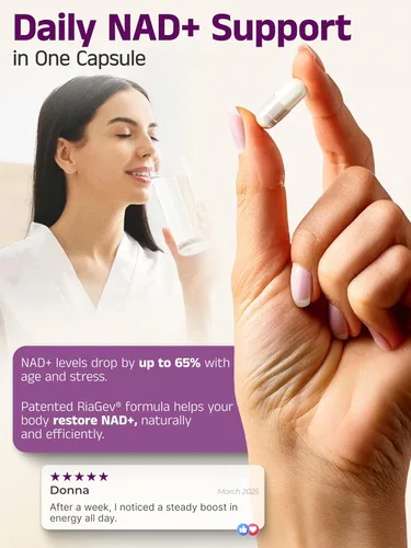 Vista 5 de Suplemento NAD+ con RiaGev®-WS™ - 750 mg de ribosa + complejo de ascorbato de nicotinamida - 30 cápsulas - Energía mitocondrial, envejecimiento