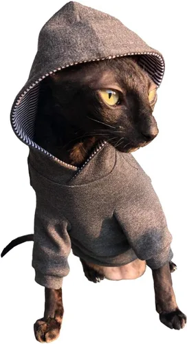 Vista 2 de Sphynx Cat - Sudadera con capucha gris oscuro, ropa para gatos desnudos y sin pelo (talla S)