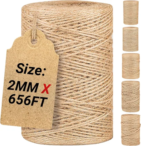 Vista 6 de Cuerda de yute natural de 0.039 in x 1312 pies, cuerda de yute a granel para manualidades, jardinería, envoltura de regalos, cordón decorativo