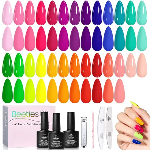 Vista 19 de Beetles - Kit de esmalte de uñas de gel con luz UV, 80 unidades, 55 colores Color Enchantment with Everything Base Top Coat Beginner Starter at