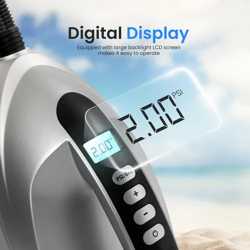 Vista 4 de SereneLife Compresor de bomba de aire digital compacto premium con PSI preestablecido apagado automático para inflar tablas de remo SUP, barcos
