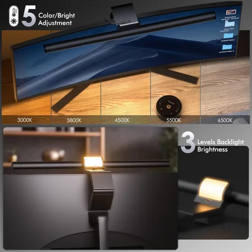 Vista 4 de Quntis Barra de luz para monitor con control remoto, 16.7 pulgadas, cuidado de los ojos, barra de luz para computadora sin deslumbramiento