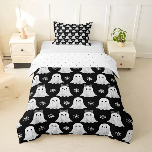 Vista 46 de Funda de edredón con diseño de murciélago, juego de ropa de cama de murciélago negro y naranja, funda de edredón temática de Halloween