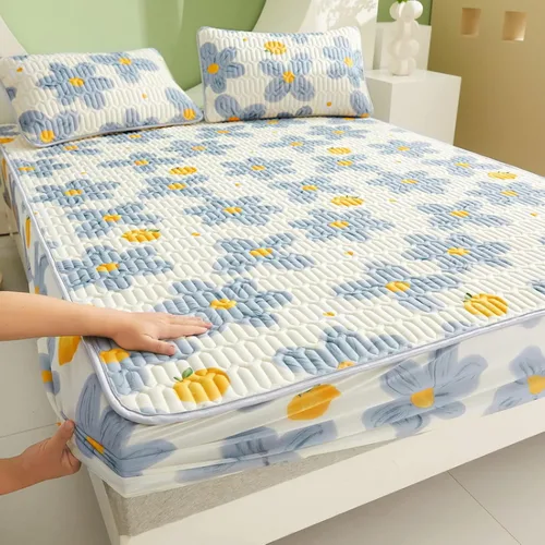 Vista 25 de FCLDESHOP Sábanas de bolsillos profundos, sábana bajera con estampado de látex fresco grueso de verano, protector de colchón de animé de dibujos