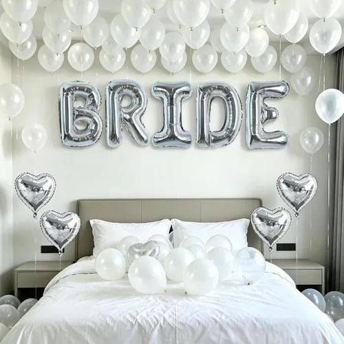 Vista 9 de TONIFUL 40 Inch Giant Bride Balloon Bachelorette Party Decorations with Blue White Balloons White BRIDE Letter Mylar Foil Balloons Banner for Bride
