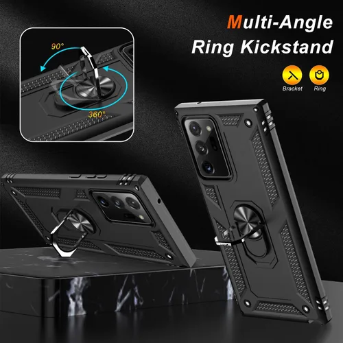 Vista 4 de LUMARKE Funda protectora para Galaxy Note 20 Ultra, supera 16 pies, prueba de caídas, grado militar, resistente con soporte de anillo magnético Negro