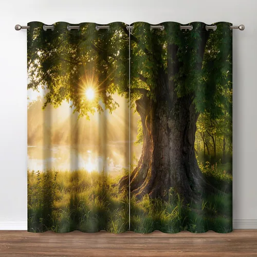 Vista 21 de Jekeno Cortinas opacas con palmeras oceánicas, playa, cielo, sol, decoración de paisaje marino para dormitorio, sala de estar, cortinas de ventana