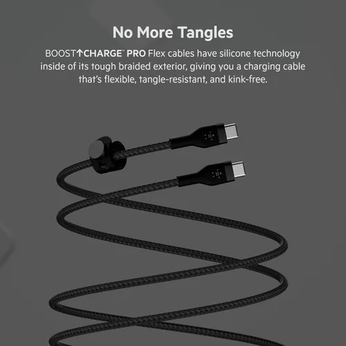Vista 4 de Belkin BoostCharge Pro Flex Cable trenzado USB-C a USB-C (3M/10FT), cable de carga rápida USB-IF para iPhone 16 Series, MacBook Pro, iPad Pro