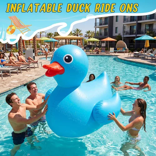 Vista 6 de Hungdao Pato inflable gigante de 5 pies, enorme pato de goma, flotador inflable de piscina para adultos, verano, playa, piscina, decoración de fiesta