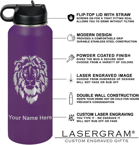 Vista 3 de LaserGram Botella de agua personalizada, soporte de mano de gimnasta, acero inoxidable de doble pared aislada al vacío con popote superior, regalo