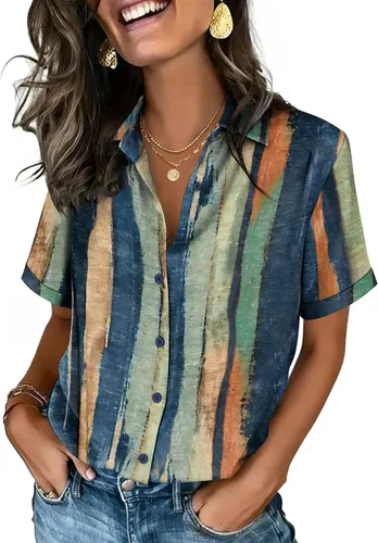 Vista 8 de Zeagoo Camisas con botones para mujer, de manga corta, cuello en V, elegantes y casuales