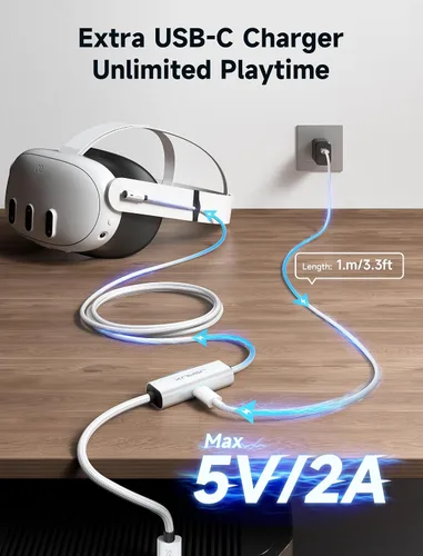 Vista 3 de JSAUX Cable de enlace de 16 pies con carga compatible con accesorios Meta Quest 3S/Quest3/2/Pro Carga mientras juegas: USB 3.0 de datos de alta