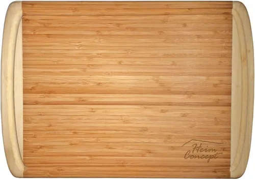Vista 5 de Orgánic Bamboo [Heim Concept] Tabla de cortar de bambú y bandeja para servir con ranuras para gote, extragrande