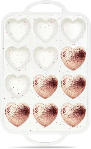 Vista 8 de Moldes de silicona pequeños en forma de corazón de 2 pulgadas para chocolate, caramelo, pastel, jabón (Juego de 2, crema)