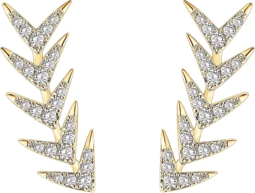 Vista 3 de PAVOI 14K Gold Plated Cubic Zirconia Ear Crawler Earrings - Faux Diamond Arrow Ear Climber Fashion Earrings for Women