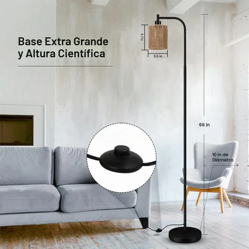 Vista 4 de BoostArea Lámpara de pie industrial, lámpara de pie con pantalla, bombilla LED de 6 W incluida, lámpara de pie moderna con interruptor de pie Negro