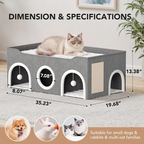 Vista 2 de Casa para gatos todo en uno extra ancha, cama superior con tres habitaciones, condominios para gatos, camas para gatos de interior, familia