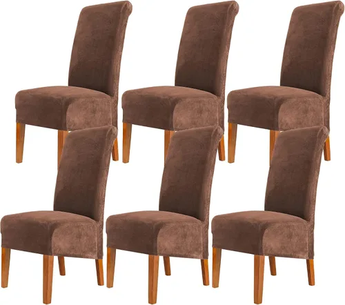 Vista 9 de Fundas elásticas para sillas de comedor, fundas protectoras de asiento extraíbles de terciopelo suave para sillas Parson (2, beige)