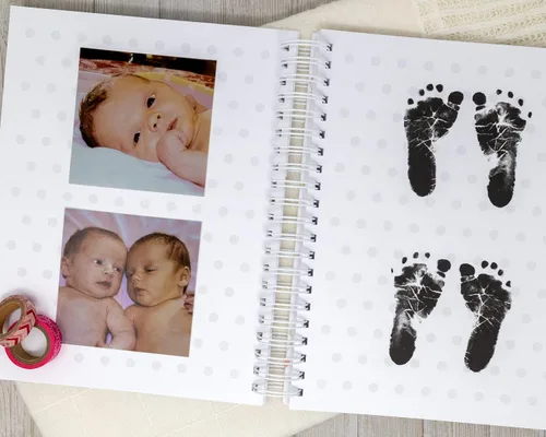 Vista 16 de Personalized Twin Baby Memory Book - Hardcover First Year Album Customized with Babies’ Names - Prompted Baby Journal (Blue Mountains)