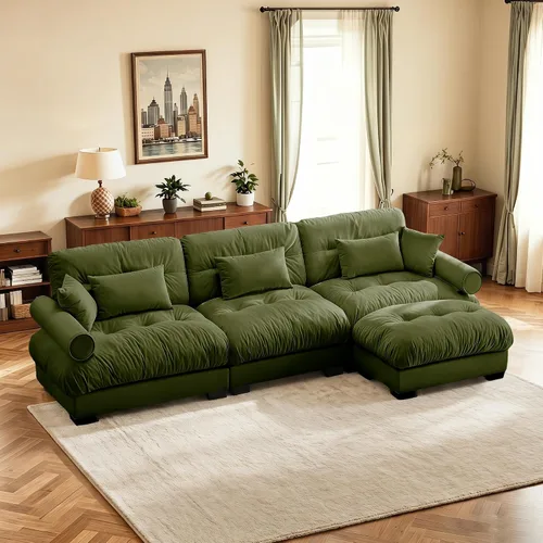 Vista 83 de Sofá biplaza de 93.7 pulgadas, sofá modular de 2 plazas, sofás seccionales grandes de color beige y blanco para sala de estar, juego de sofá