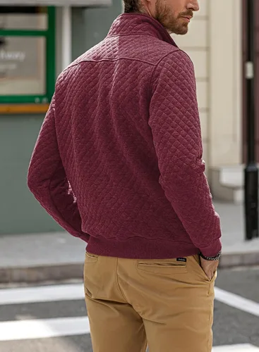 Vista 2 de JMIERR Sudadera acolchada para hombre, casual, de manga larga, cuello alto, con botones
