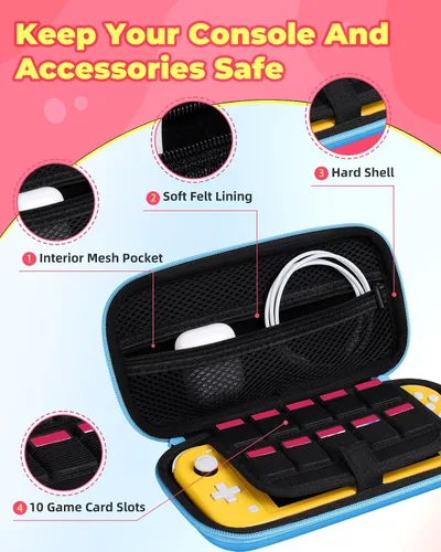 Vista 3 de Xinocy Carrying Case for Nintendo Switch Lite 2019 Travel Carry Cases for Teen Kids Boys Girls Cute Kawaii Girly Cartoon Portable Hard Shell Covers