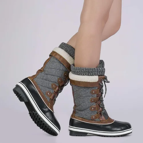 Vista 7 de DREAM PAIRS Botas de nieve de invierno impermeables a media pantorrilla para mujer