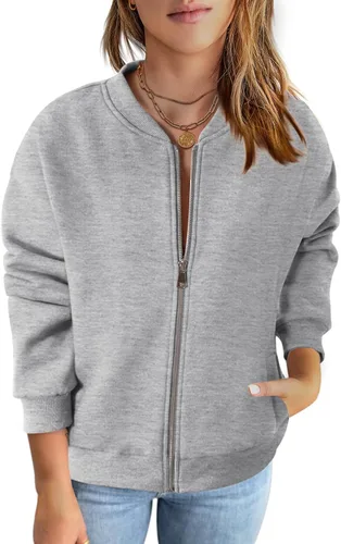 Vista 7 de MEROKEETY Sudaderas con cremallera de manga larga para mujer, chaquetas casuales holgadas de abrigo con bolsillos Negro