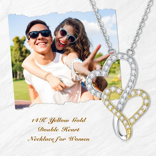 Vista 5 de SISGEM Collar de corazón infinito de oro real de 14 quilates para mujer, collar de infinito de doble corazón de moissanita creada en oro