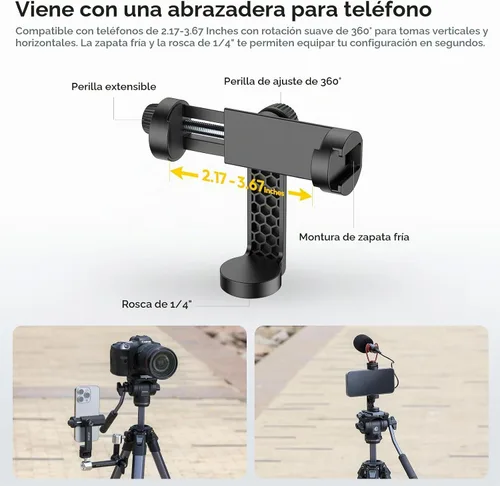 Vista 6 de ULANZI Ombra Xiang Ⅱ - Trípode de video para cámara con cabezal fluido, trípode de viaje de 61.5 pulgadas con placa de liberación rápida de Arca