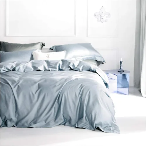 Vista 17 de Juego de ropa de cama de lujo de algodón egipcio, de color liso, de satén de alta densidad de hilos largos, sedoso, suave, transpirable, de primera