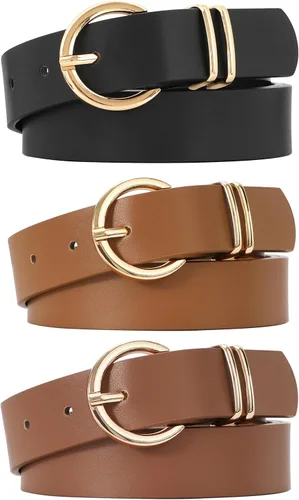 Vista 14 de VONMELLI Paquete de 3 cinturones para mujer con hebilla dorada para jeans y vestidos
