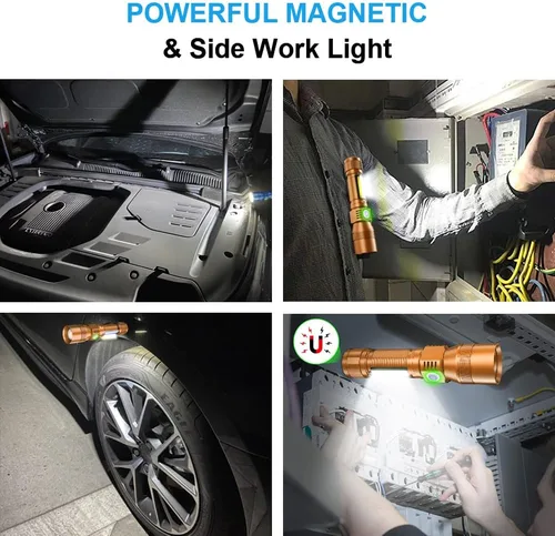 Vista 3 de Linterna UV Luz Negra, linterna recargable USB con base magnética - Luz brillante, luz lateral, 7 modos, zoom, impermeable – Antorcha LED para Marrón