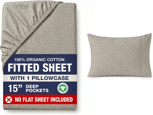 Vista 48 de LANE LINEN - Sábana bajera tamaño individual 100% algodón orgánico y 1 funda de almohada, tejido de percal suave, transpirable, apta para colchones