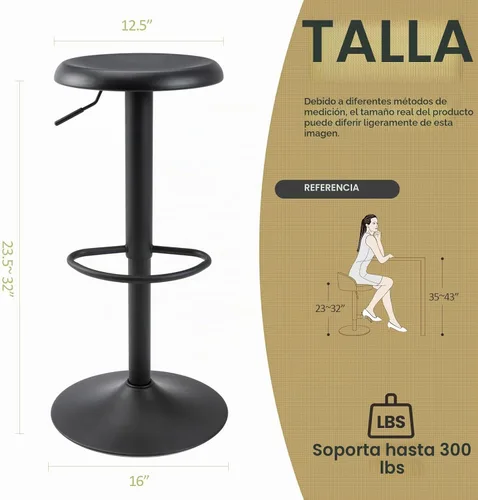 Vista 3 de Brage Living Taburete de bar ajustable, taburete de bar giratorio redondo de metal con elevador de aire, silla de barra de altura de mostrador sin