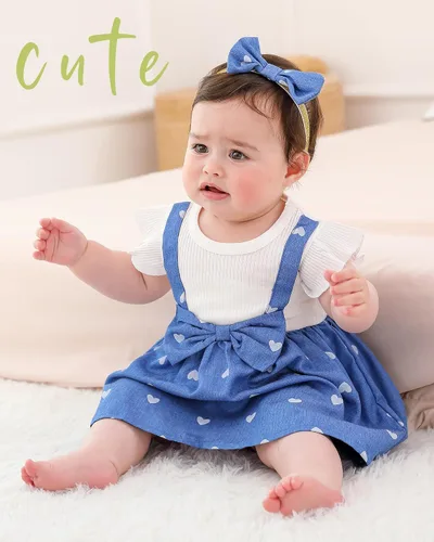 Vista 3 de SUNNY PIGGY Baby Girl Clothes Newborn Infant Dress Outfit 0 3 6 9 12 18 24 Months Skirt Set Headband+Hat