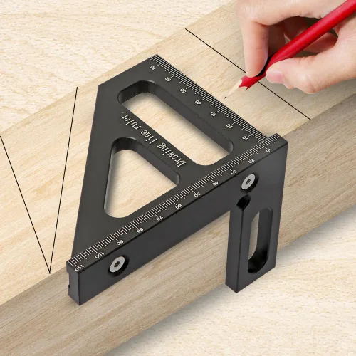 Vista 10 de Regla de medición imperial 3D multiángulo, transportador cuadrado de carpintería de aleación de aluminio de 45/90 grados, regla triangular
