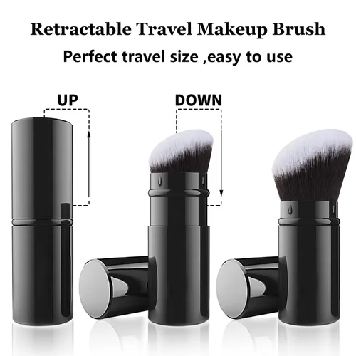 Vista 2 de Falliny Brocha de maquillaje retráctil Kabuki, base de polvo superior en ángulo, pinceles de maquillaje profesional con mango de aluminio