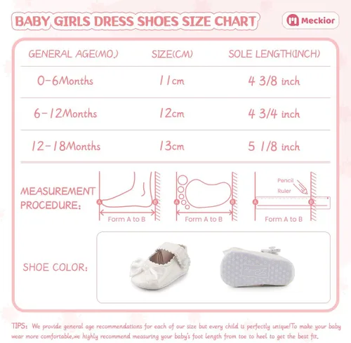 Vista 6 de Meckior Zapatos deportivos para bebé y niñas, suela suave, con lazo, princesa, vestido de boda, Mary Jane, planos, para recién nacidos, ligeros